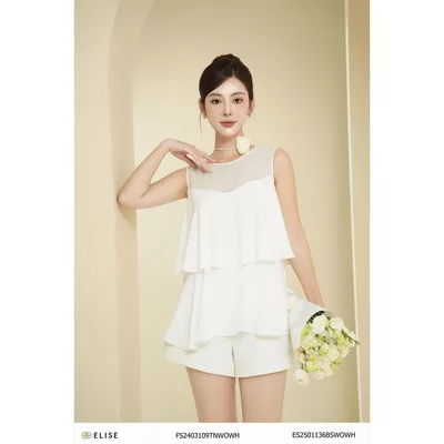 Áo trắng phối chiffon SN bèo tầng thiết kế Elise FS2403109TNWOWH