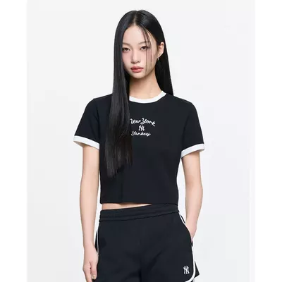 MLB - Áo croptop nữ cổ tròn tay ngắn Sportive_3FTSV0163-50BKS