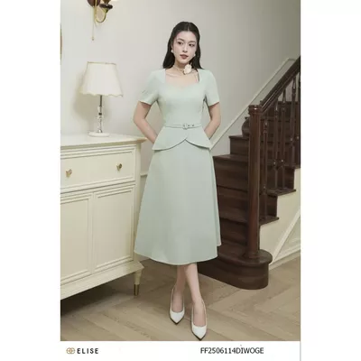Đầm sạn xanh peplum đai eo thiết kế Elise mã FF2506114DIWOGE