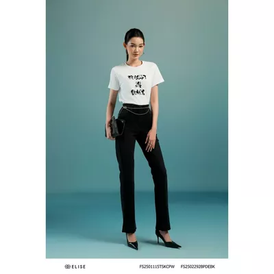 Quần denim đen gấu tua rua thiết kế Elise FS2502292BPDEBK