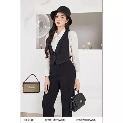 Gile đen cổ bẻ thiết kế Elise FF2411144TVWOBK