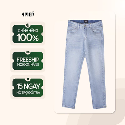 Quần jeans wash laser form slim-cropped 4MEN QJ092 ôm dáng, chất vải co dãn thoải mái, trẻ trung