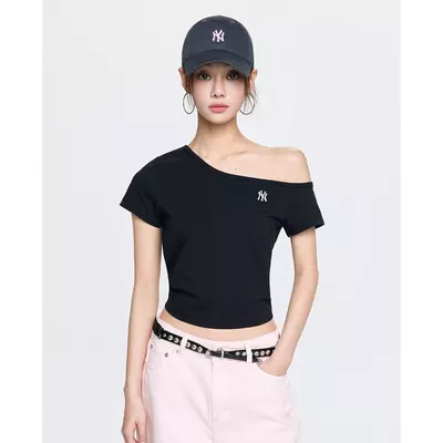 MLB - Áo trễ vai nữ tay ngắn phom croptop Basic_3FTSB0563-50BKS