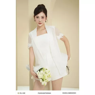 Áo vest tơ trắng viền ren thiết kế Elise FS2401026TSORWH