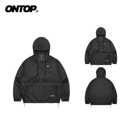 Áo khoác anorak vải dù 2 lớp ONTOP chống nước có mũ chống nắng kèm dây rút Half-Snap Hoodie Jacket | O-AK12
