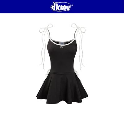 Váy 2 dây dáng xoè phối viền trắng DKMV có quần trong ngắn thắt nơ bên hông xinh xắn màu đen Lido Dress| K-D2-DT