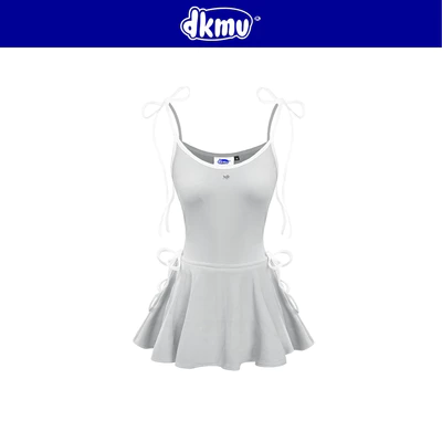 Váy 2 dây ngắn xòe phối viền trắng DKMV có quần trong ngắn thắt nơ bên hông xinh xắn màu xám Lido Dress| K-D2-XT