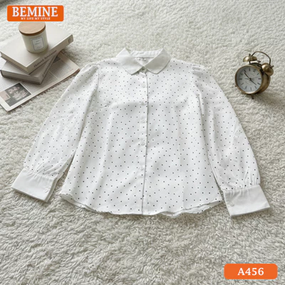 Áo sơ mi BEMINE tay dài form suông họa tiết chấm bi-A456