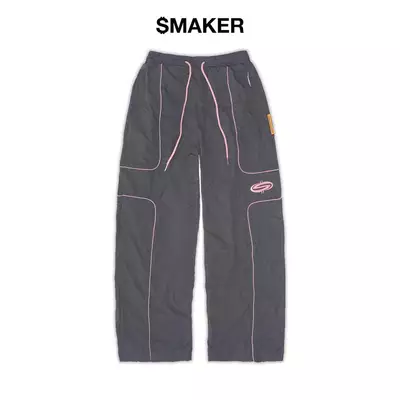 [SMAKER] Quần dài màu xám 100% vải nylon nhăn có sọc phản quang - $MAKER NYLON TRACKSUIT PANTS IN GREY