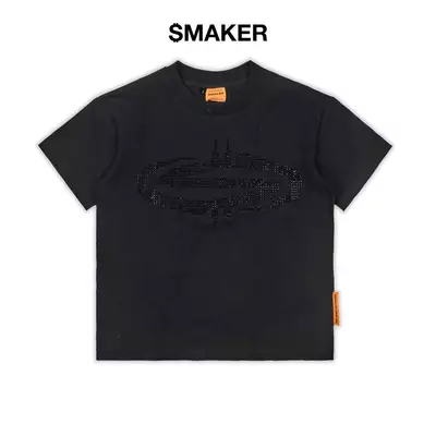 [SMAKER] Áo thun màu đen 100% cotton có đính đá - BLACK ICED OUT LOGO TEE IN BLACK
