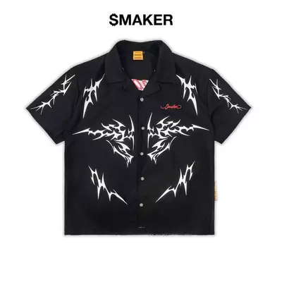 [SMAKER] Sơ mi tay ngắn màu đen vải cotton thô - TRIBAL DRAGON SHIRT IN BLACK