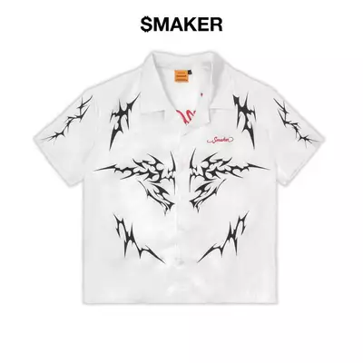 [SMAKER] Sơ mi tay ngắn màu trắng vải cotton thô - TRIBAL DRAGON SHIRT IN WHITE