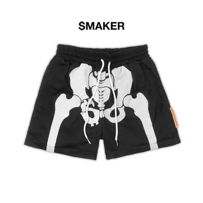 [SMAKER] Quần đùi ngắn màu đen in hình xương vải lưới - SKELETON MESH SHORTS IN BLACK