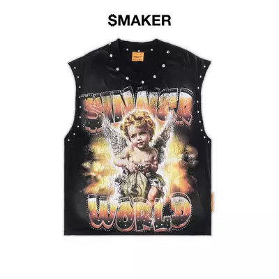 [SMAKER] Áo thun 100% cotton ba lỗ màu đen - $INNER WORLD ICED OUT TANK WASHED TEE IN BLACK