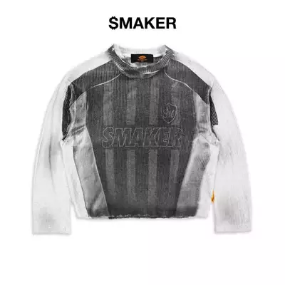 [SMAKER] Áo sweater dài tay vải tổ ong màu trắng in hình vải washed - FOOTBALL LONG SLEEVE WAFFLE WASHED TEE
