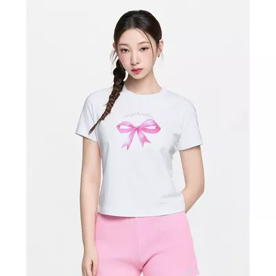 MLB - Áo croptop nữ cổ tròn tay ngắn Bow Tie Graphic_3FTSN6863-50WHS
