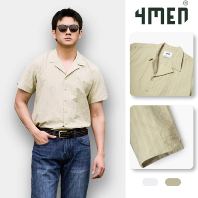 Áo Sơ Mi Nam Tay Ngắn Cổ Cuban Thêu Hoạ Tiết Ngựa Form Regular 4MEN SM200 basic, thoáng mát, vải mềm, dễ mặc dễ phối