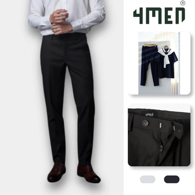 Quần tây nam trơn 4MEN QT031 form slimfit tôn dáng, vải rayon cao cấp hạn chế nhăn, mềm mịn, co giãn