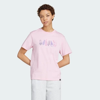 adidas Phong cách sống Áo Thun Graphic Lounge Food Nữ Hồng JN8272