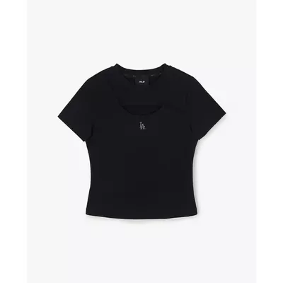MLB - Áo thun nữ cổ tròn tay ngắn cut out_3FTSB7163-07BKS