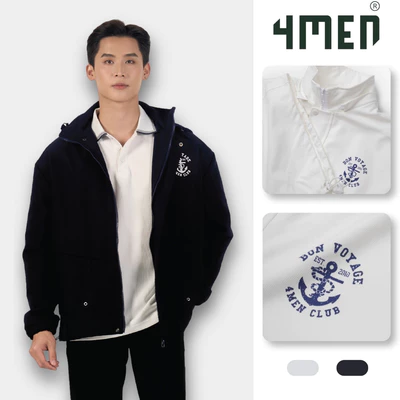 Áo Khoác Kaki Nam 4MEN AK058 Form Loose basic, có nón, thêu mỏ neo, dày dặn, trẻ trung, năng động