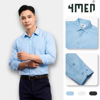 Áo sơ mi nam kẻ sọc 4MEN SM172 tay dài, form slimfit ôm body đẹp trẻ trung, vải lụa chéo mềm mịn hạn chế nhăn giá rẻ