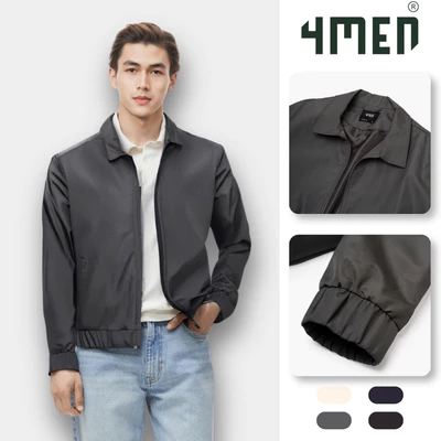 Áo khoác nam cổ bẻ 4MEN AK078, vải dù ép dày đẹp cao cấp may 2 lớp hạn chế thấm nước, cản gió, trẻ trung dễ mặc