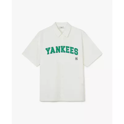 MLB - Áo sơ mi unisex cổ bẻ tay ngắn in chữ cá tính_3AWSV0143-50WHS