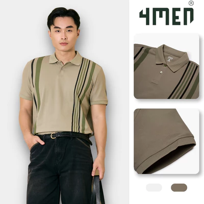 Áo Polo Cá Sấu In Sọc 2 Bên Form Regular 4MEN PO178 basic, trẻ trung, thoải mái, thoáng khí