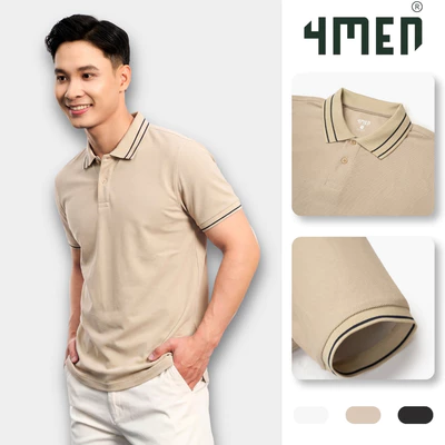 Áo Polo Nam 4MEN Bo Sọc Form Regular PO188 chất thun cá sấu lục giác, basic, thanh lịch, thoáng mát
