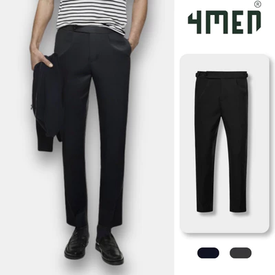 Quần Tây Nam Sidetab 2 Bên Trơn Form Slimfit 4MEN QT069 vải mềm mịn đai quần nhọn lệch bên tôn dáng, công sở trẻ trung