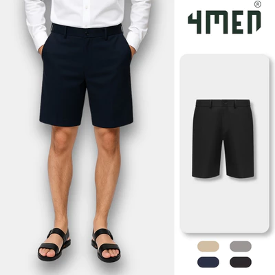 Quần Short Nam Trơn Regular 4MEN QS060 basic, vải kaki mềm mại, chống nhăn, thoáng mát, trẻ trung