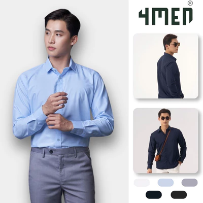 Áo sơ mi nam trơn slimfit 4MEN SM079 cổ bẻ cơ bản, vải modal - sợi gỗ sồi chống nhăn, mềm mịn