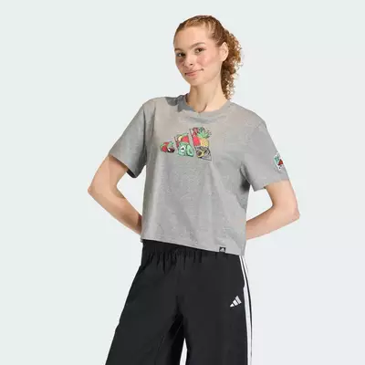 adidas Phong cách sống ÁO THUN GRAPHIC FOOD CROPPED LOOSE Nữ Xám KA5074