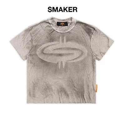 [SMAKER] Áo thun tay ngắn màu xám tro vải tổ ong - LOGO WAFFLE WASHED TEE