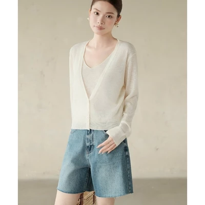 RUBIES Wishes Top - Áo Dệt Kim Nữ Vải Viscose Set Áo Khoác Cardigan Kèm Áo 2 Dây