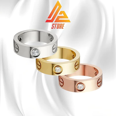 Nhẫn LOVE 3 kim cương khắc tên theo yêu cầu cặp đôi unisex Titanium [Bảo hành 5 năm]