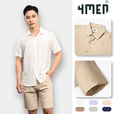 Áo Sơ Mi Nam Tay Ngắn Vải Linen Xước Đẹp 4MEN SM203, Vải Linen Form Regular Menswear