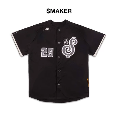 [SMAKER] Áo sơ mi không cổ bóng chày đen - THE $ BASEBALL JERSEY IN BLACK