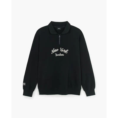 MLB - Áo sweatshirt unisex cổ bẻ tay dài Basic Lettering_3AMTB3354-50BKS