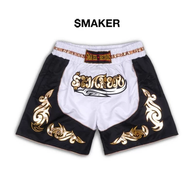 [SMAKER] Quần đùi ngắn phong cách đấm bốc màu trắng - MUAY SHORTS IN WHITE