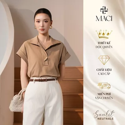 Áo Sơ Mi Tay Lơ Vê Chất Thô Hàn Màu Begie MACI MCASMNA0389 Thời Trang Nữ Thiết Kế Độc Quyền