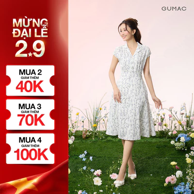 Đầm Nữ GUMAC Form Xòe Cổ Danton Tay Liền Tùng Xòe Nhẹ Có Túi Tiện Lợi Đính Nút Trang Trí Hiện Đại DG07106 - DG07105