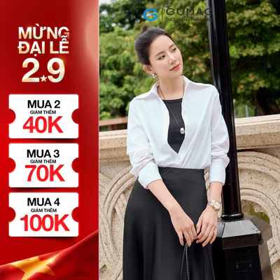 Áo mi nữ GUMAC tay dài màu trắng công sở chất liệu kate thun thoáng mát  AF07024