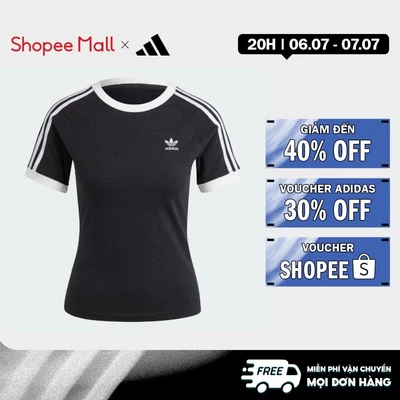 adidas Phong cách sống Áo Thun Raglan Slim 3 Sọc Nữ Đen IU2429