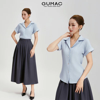 Áo Sơ Mi Nữ GUMAC Form Ôm Vừa Cổ Danton Tay Cánh Dơi Đũi Vân Nhăn Thanh Lịch AG04012