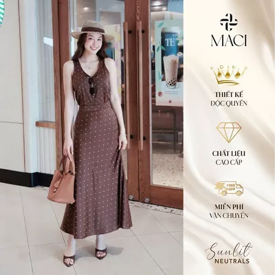 Chân Váy Lụa Dáng Đuôi Cá Chấm Bi Nâu MACI MCVCVNA0362 Thời Trang Nữ Thiết Kế Độc Quyền