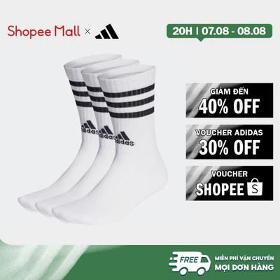 [Duy nhất 8.8 - VOUCHER 30%]adidas Phong cách sống & Bóng rổ Bộ 3 Đôi Tất Cổ Cao Lót Đệm 3 Sọc Unisex trắng HT3458