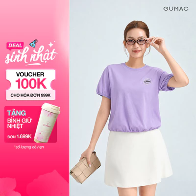 Áo Thun Nữ Gmorning - GUMAC Form Bí Cổ Tròn Hình Thêu Trước Ngực Tinh Tế Nổi Bật YATG06002