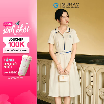 Đầm nữ GUMAC form A xòe nhẹ nhàng phối dây viền  DF10070